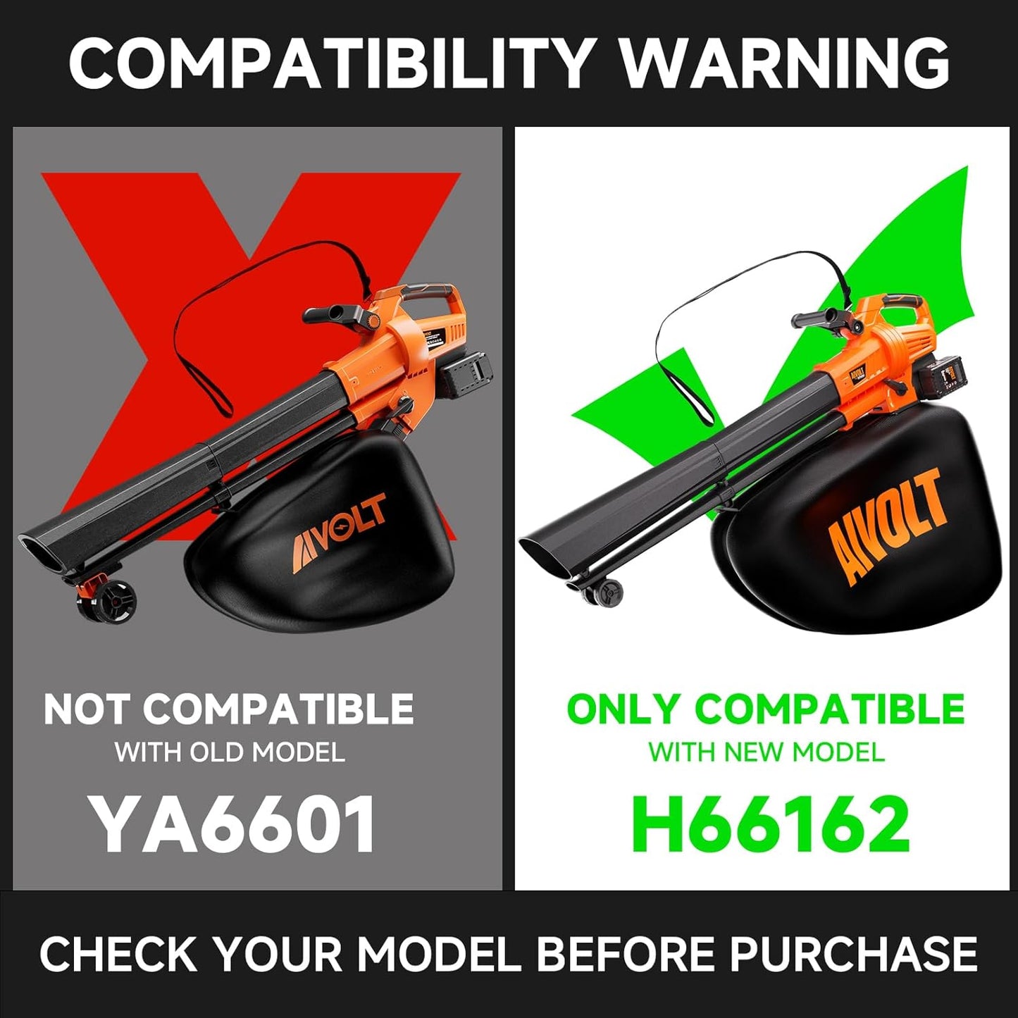 AIVOLT Lithium Battery Compatible with Leaf Blower Vacuum w/ Model NO.H66162