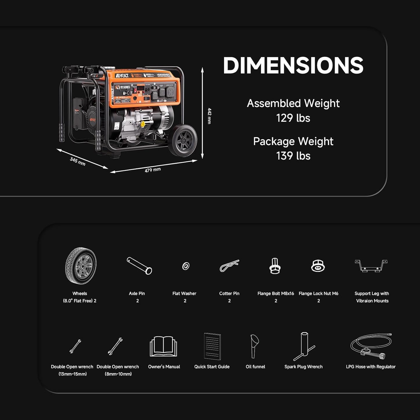 AIVOLT 7500-Watt Portable and Dual Fuel Generator with Wheels