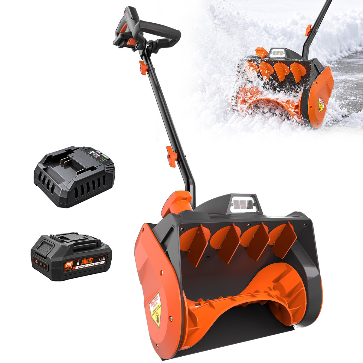AIVOLT 20V Cordless Snow Shovel, 13" Electric Snow Shovel with 25 ft Throw & Curved Steel Shaft