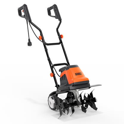AIVOLT 19" 15-Amp Corded Electric Garden Tiller & Cultivator, 400RPM Rototiller with 24 Steel Tines and Adjustable Wheels