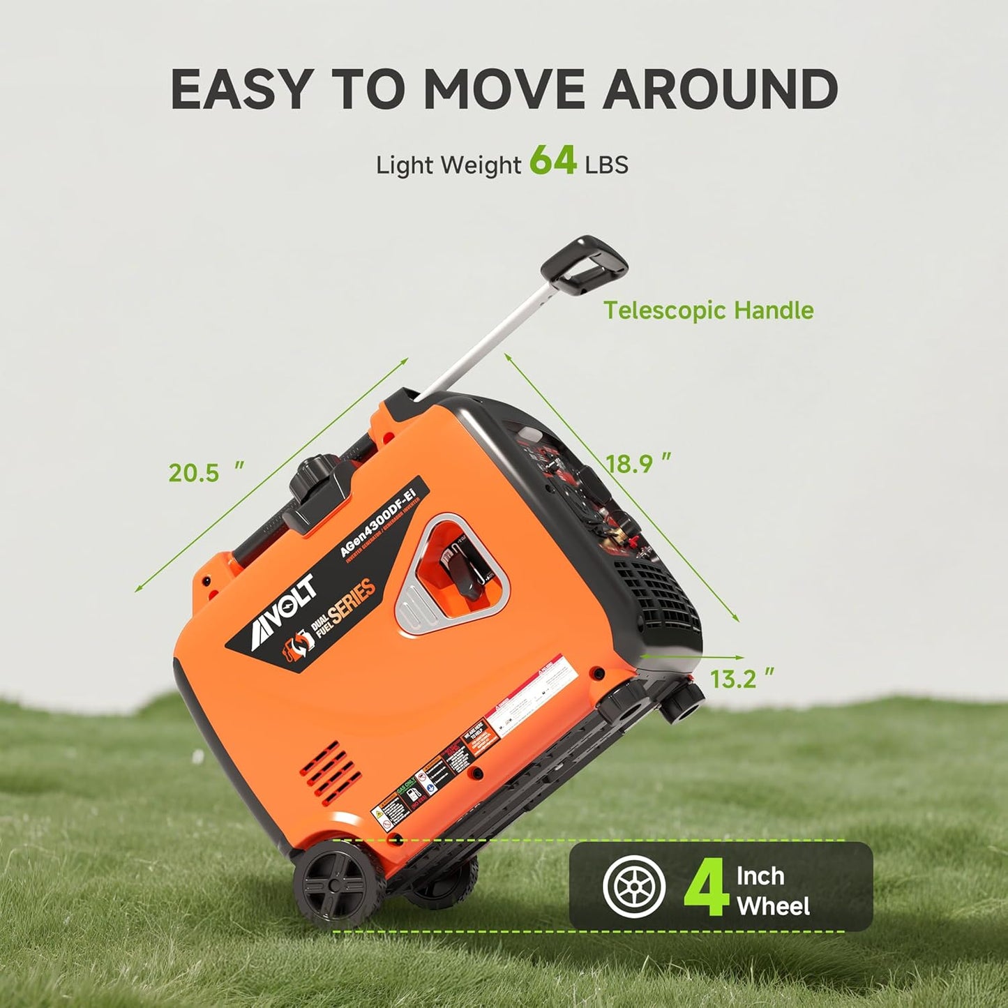 AIVOLT 4300-Watt Gas & Propane Powered Inverter Generator with Wheel Kit