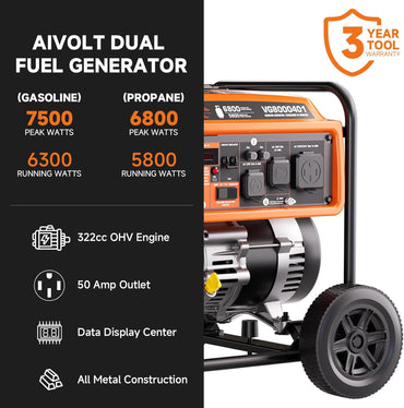 AIVOLT 7500-Watt Portable and Dual Fuel Generator with Wheels