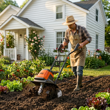 AIVOLT 19" 15-Amp Corded Electric Garden Tiller & Cultivator, 400RPM Rototiller with 24 Steel Tines and Adjustable Wheels