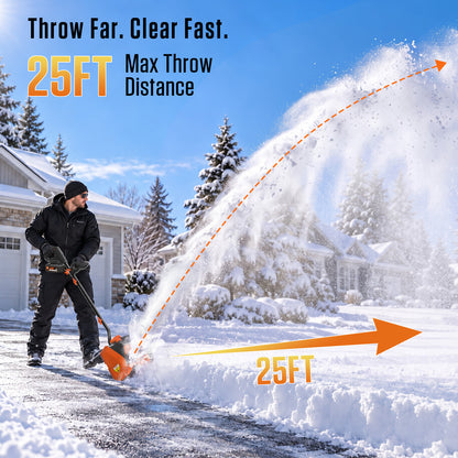 AIVOLT 20V Cordless Snow Shovel, 13" Electric Snow Shovel with 25 ft Throw & Curved Steel Shaft