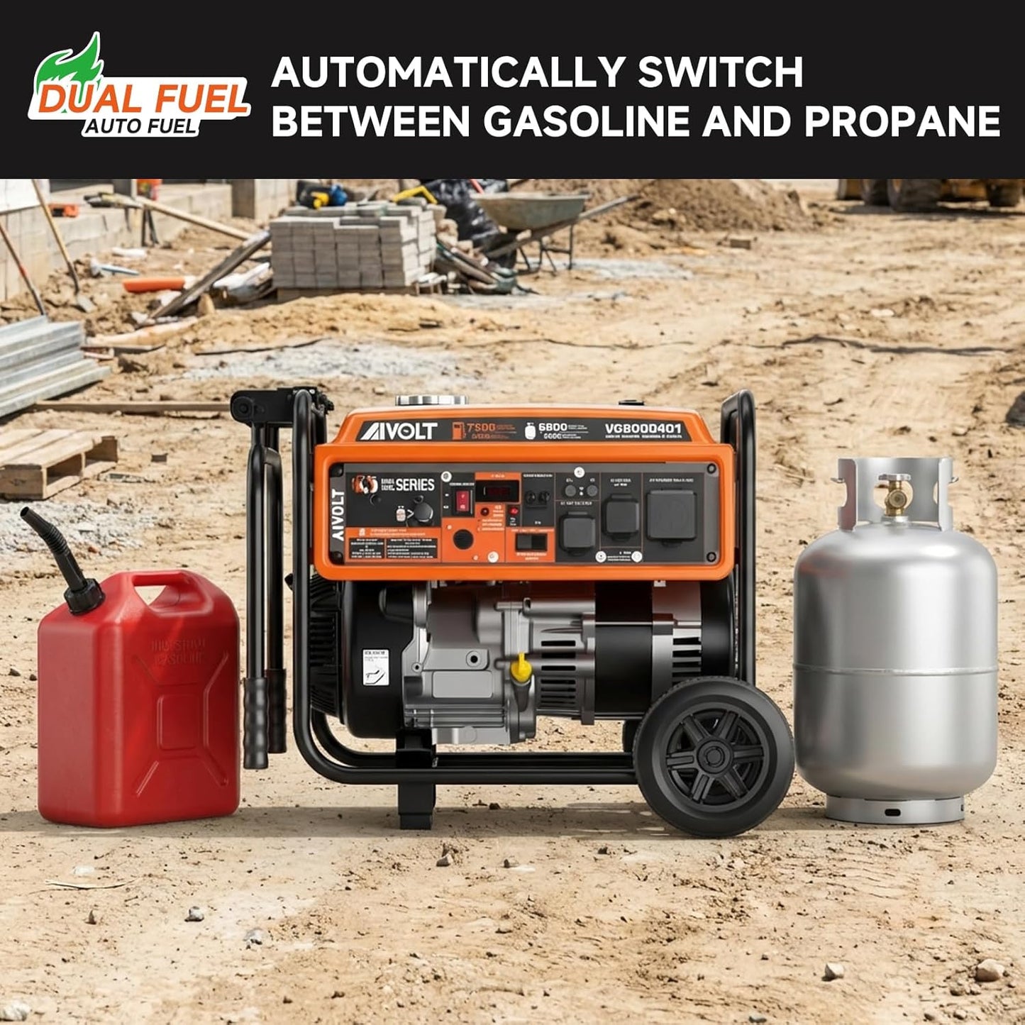 AIVOLT 7500-Watt Portable and Dual Fuel Generator with Wheels