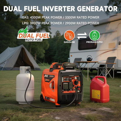 AIVOLT 4300-Watt Gas & Propane Powered Inverter Generator with Wheel Kit
