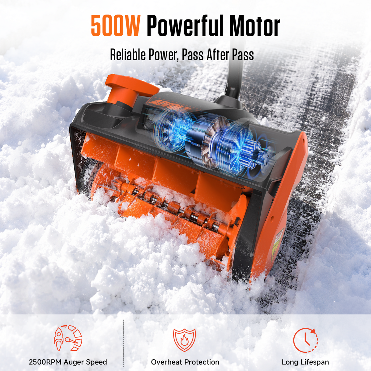AIVOLT 20V Cordless Snow Shovel, 13" Electric Snow Shovel with 25 ft Throw & Curved Steel Shaft