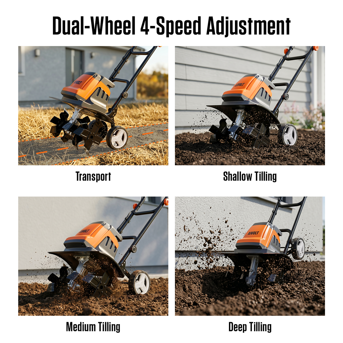 AIVOLT 19" 15-Amp Corded Electric Garden Tiller & Cultivator, 400RPM Rototiller with 24 Steel Tines and Adjustable Wheels