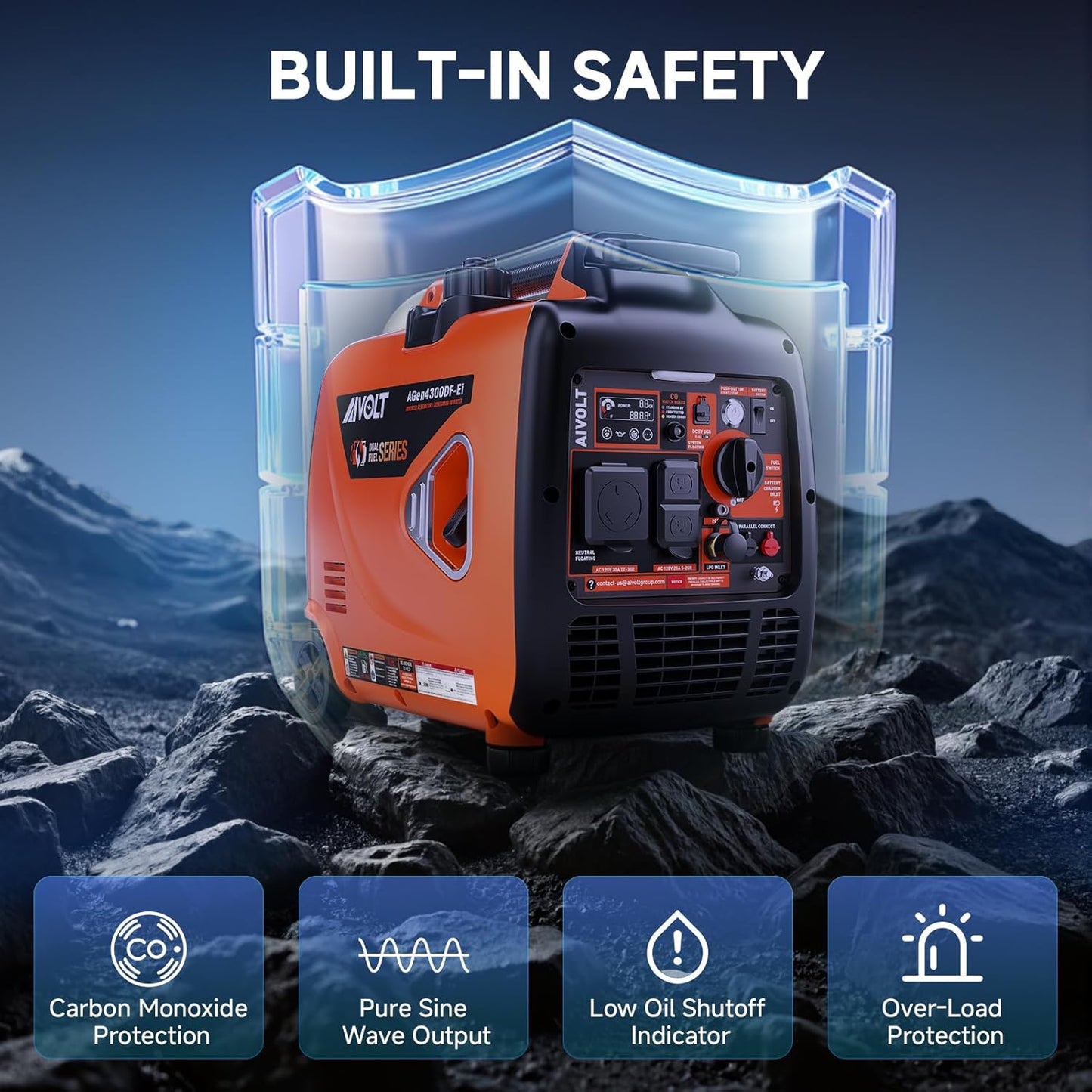 AIVOLT 4300-Watt Gas & Propane Powered Inverter Generator with Wheel Kit