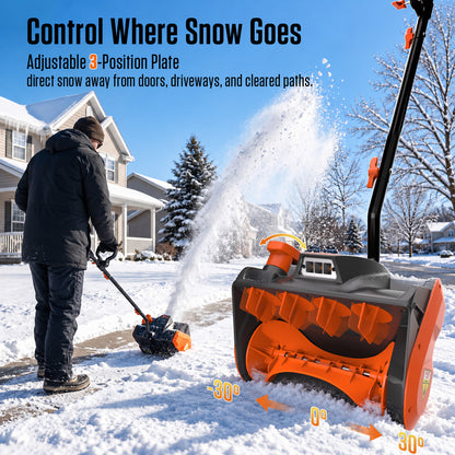 AIVOLT 20V Cordless Snow Shovel, 13" Electric Snow Shovel with 25 ft Throw & Curved Steel Shaft