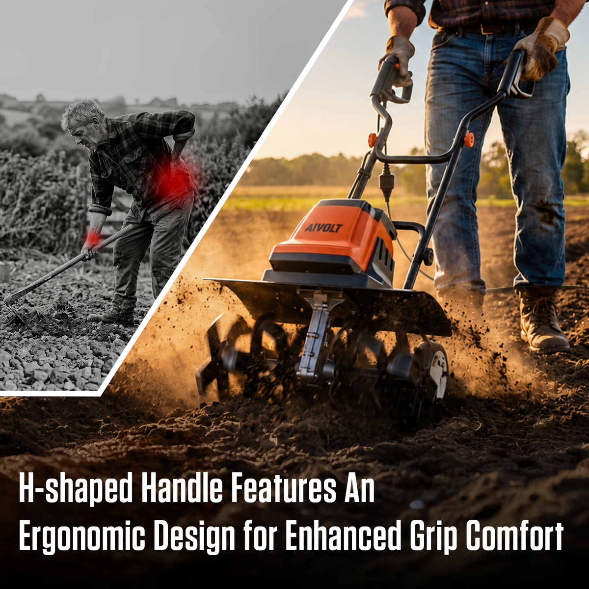 AIVOLT 19" 15-Amp Corded Electric Garden Tiller & Cultivator, 400RPM Rototiller with 24 Steel Tines and Adjustable Wheels