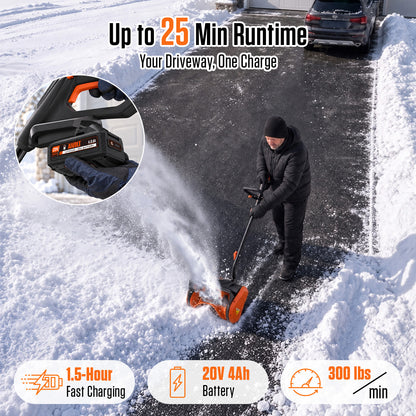 AIVOLT 20V Cordless Snow Shovel, 13" Electric Snow Shovel with 25 ft Throw & Curved Steel Shaft