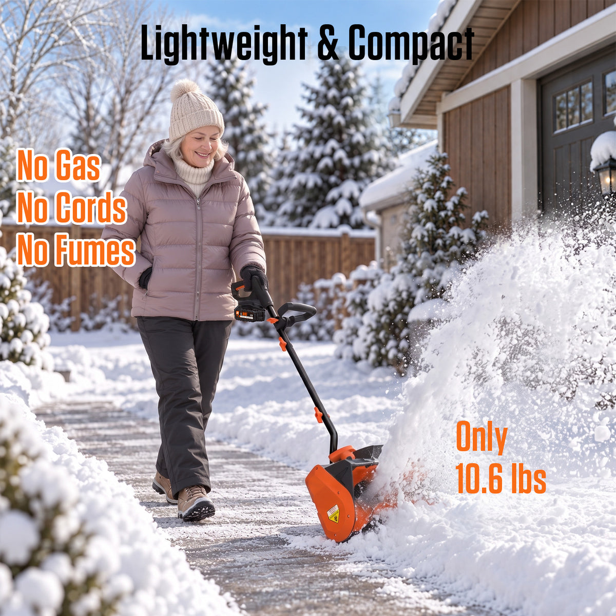 AIVOLT 20V Cordless Snow Shovel, 13" Electric Snow Shovel with 25 ft Throw & Curved Steel Shaft