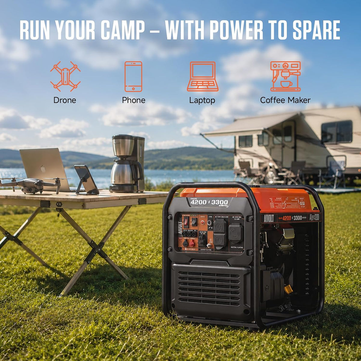 AIVOLT 4200W Inverter Generator Gas Powered, Portable Open Frame Generator