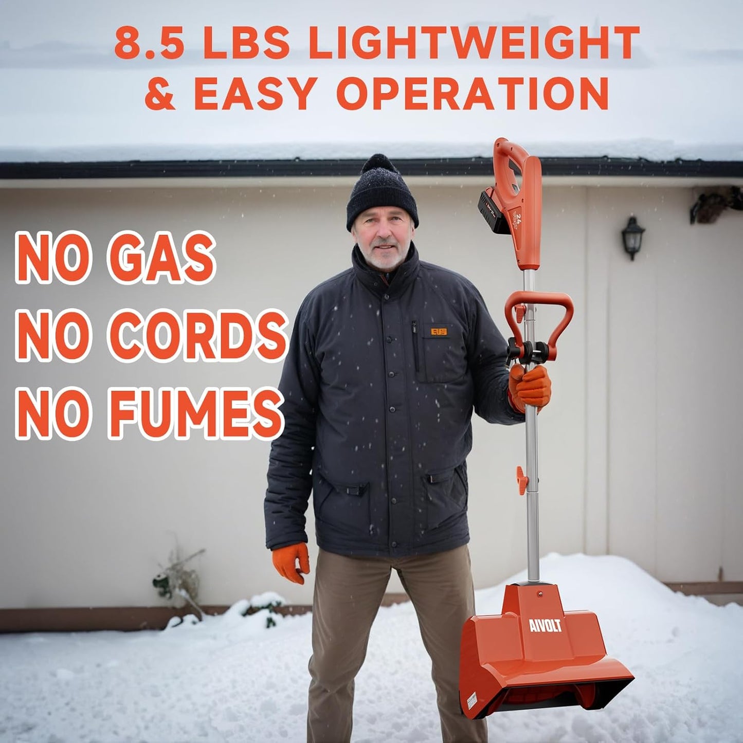 AIVOLT Cordless Snow Shovel 24V | 13-Inch | 4-Ah Battery Powered