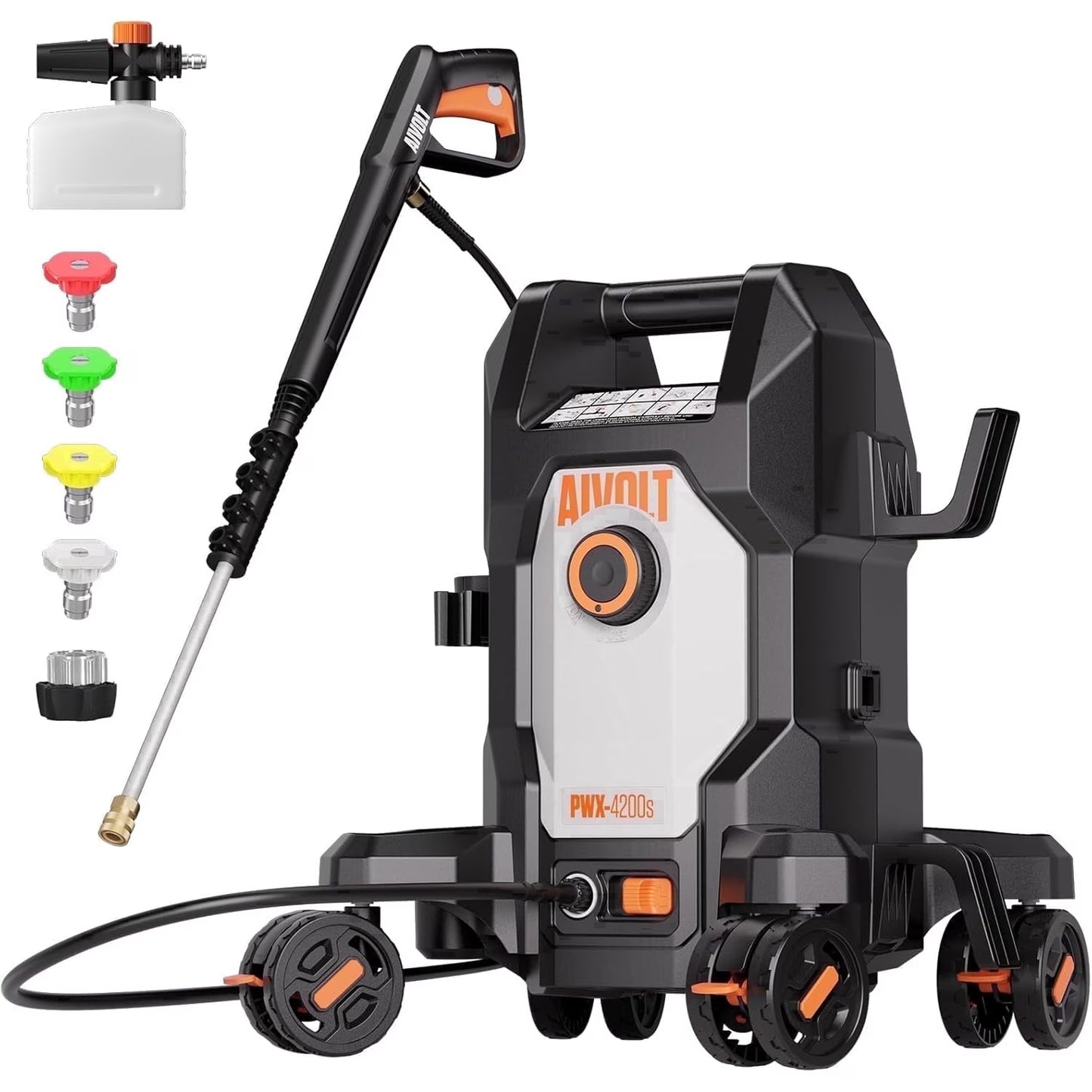 AIVOLT Electric Pressure Washer,Max 4800 PSI at 2.6 GPM Corded Electric Cold Water Power Washer, 4 Nozzles, Soap Tank, Anti-Tipping, 36ft Cable, 25ft Hose(Upgraded)